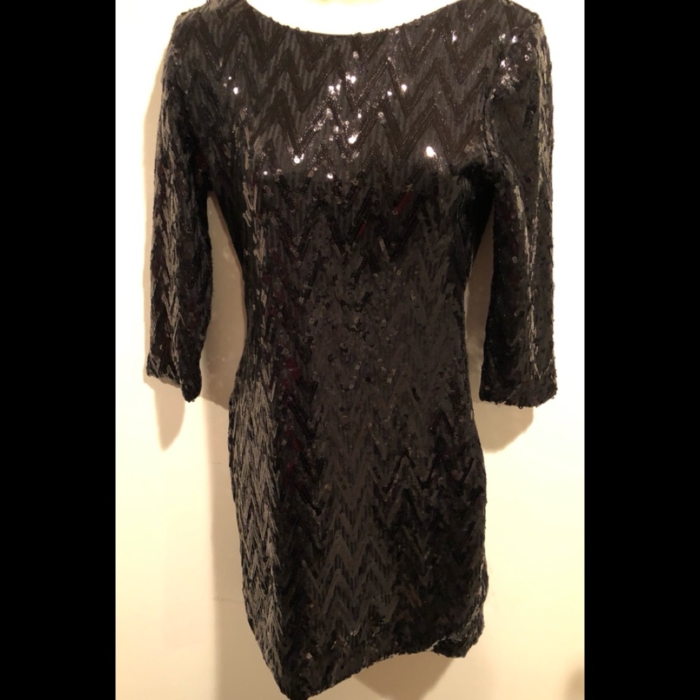 Black Sequined Holiday Party Dress